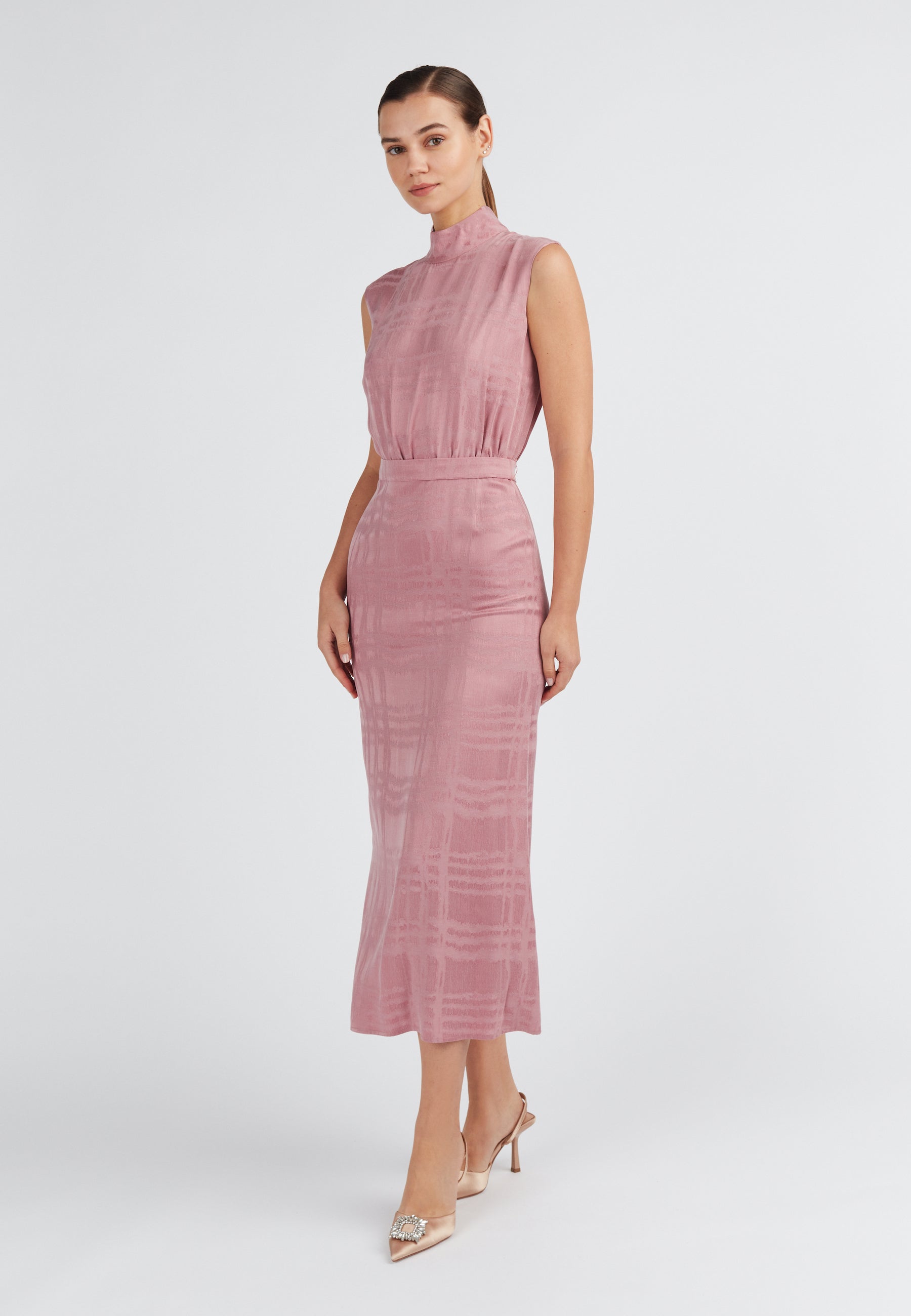 elegant Lavender Pink Turtleneck Midi Dress BLANCA