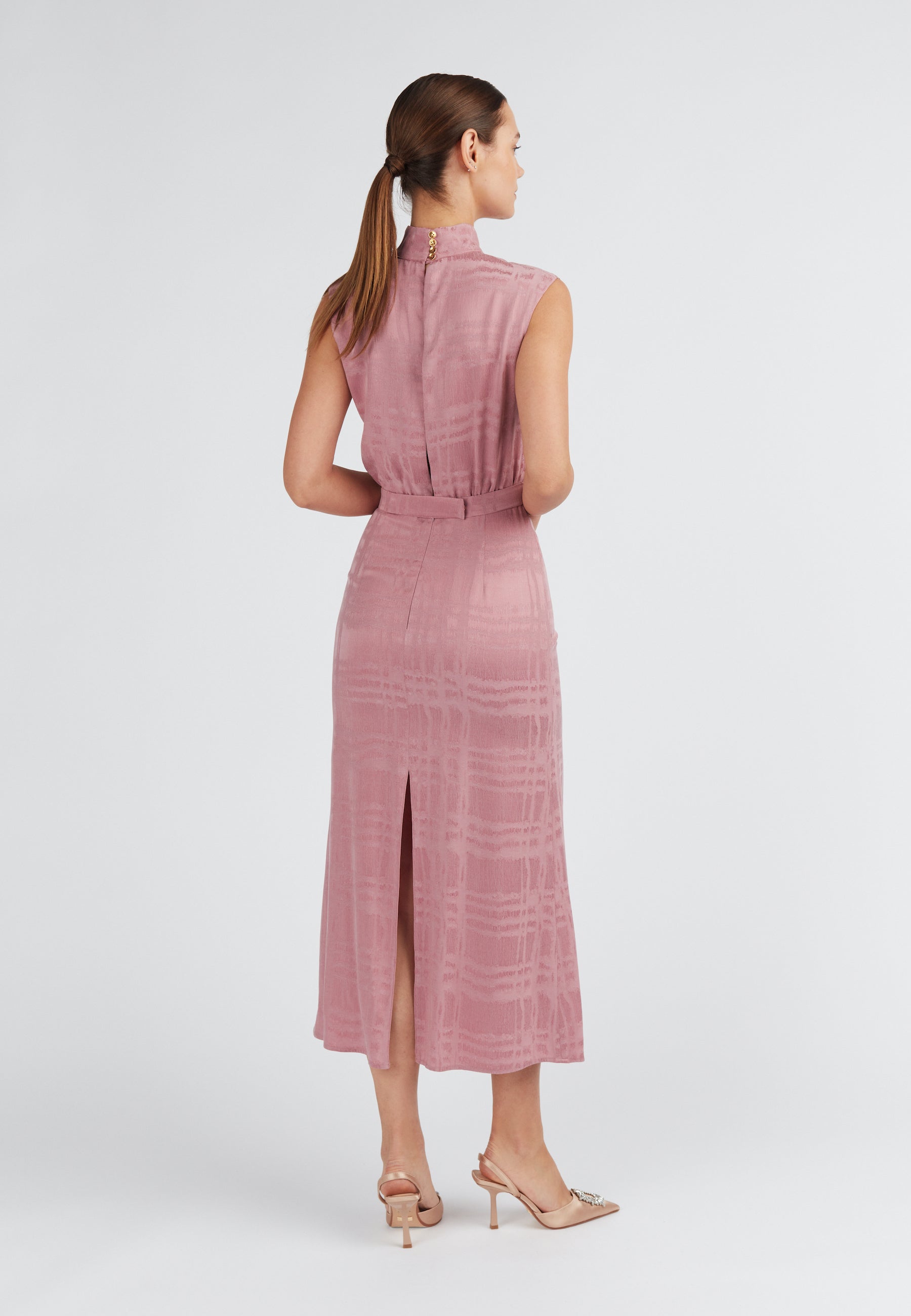 Lavender Pink Turtleneck Midi Dress with back slit