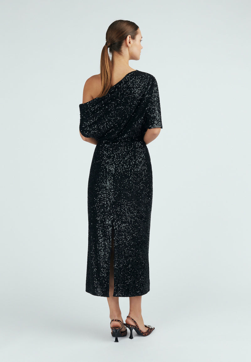 Black sequin asymmetric evening dress MARGO | UNDRESS