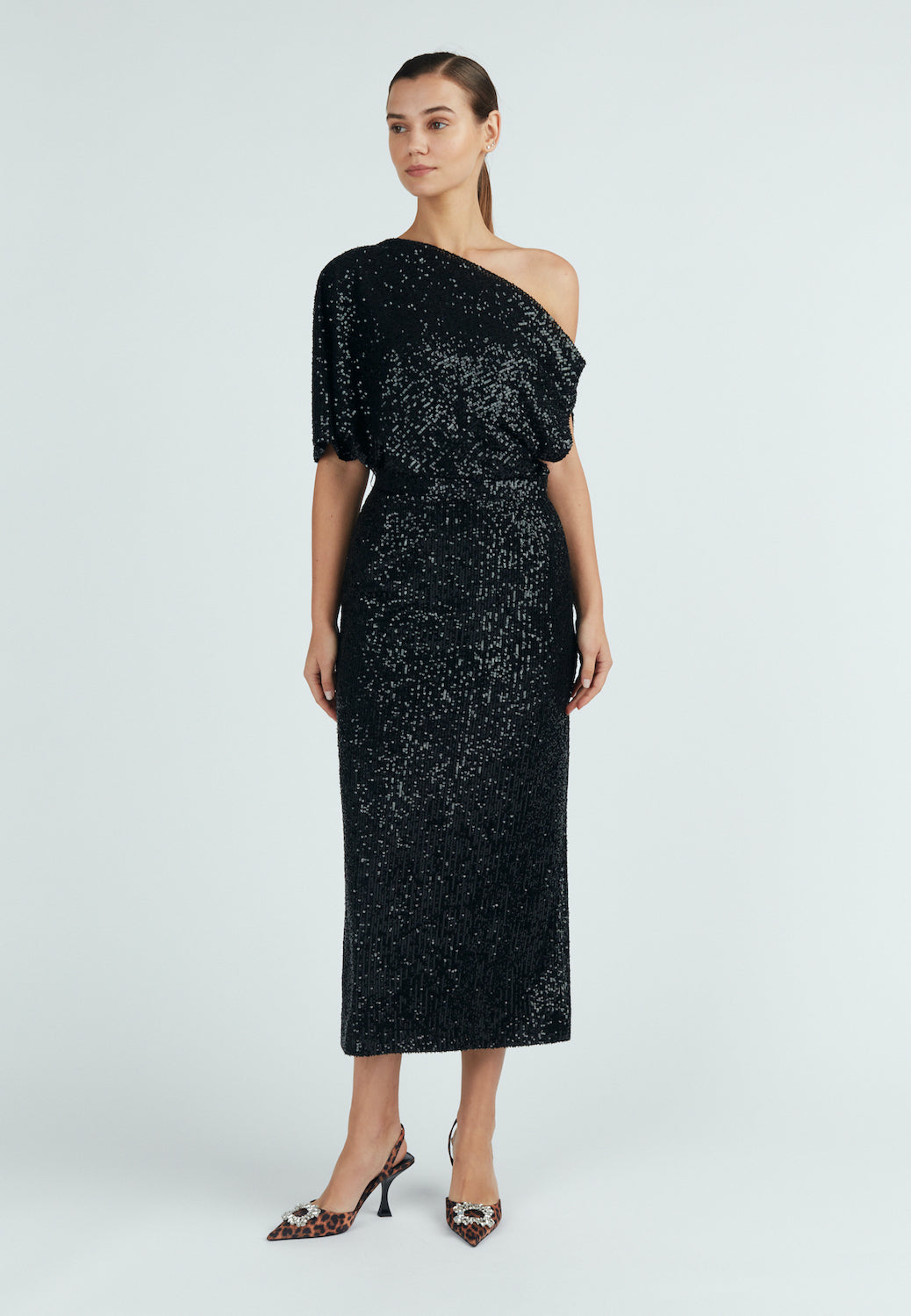 Black sequin asymmetric evening dress MARGO | UNDRESS